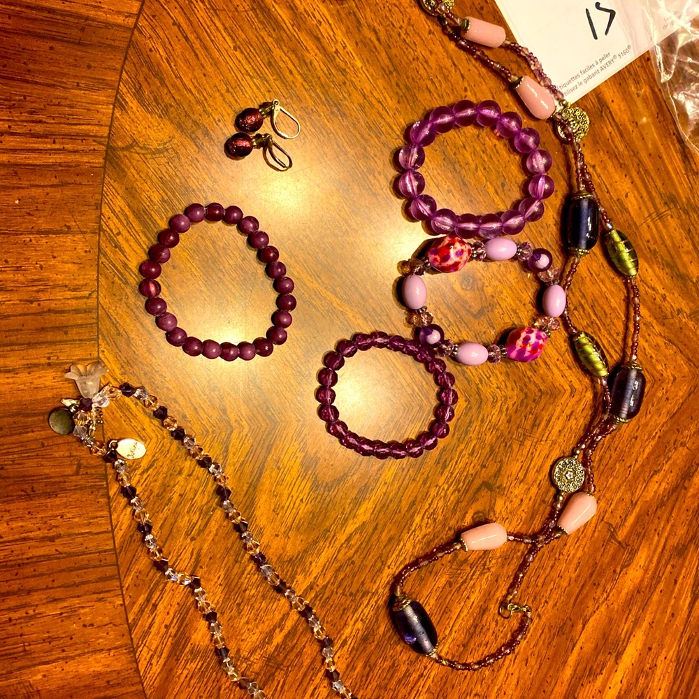 4 bracelets, 2 necklaces and 1 pair of earrings